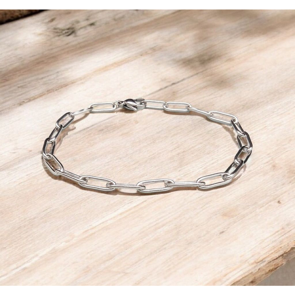 Stainless Steel Paper Clip Chain Stackable Bracelet 7.5 inches